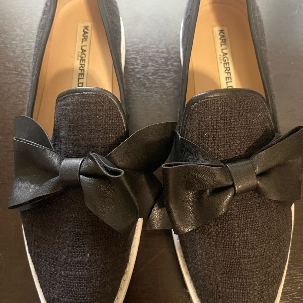 Karl Lagerfeld Black Loafers with Bow Accent